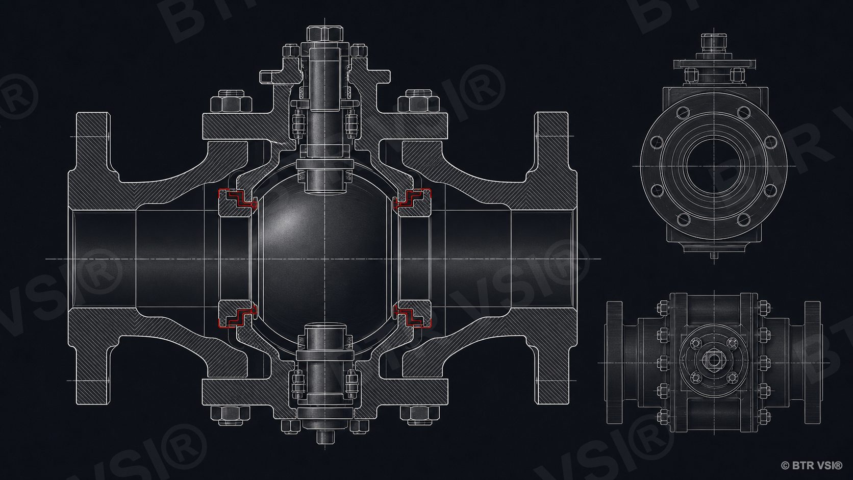 Technical drawing of an industrial valve used for maintenance planning